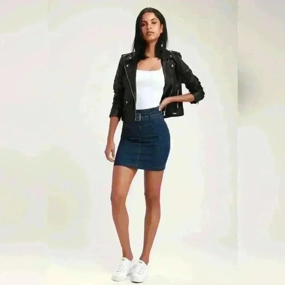 Free People - Livin It Up Denim Pencil Mini Skirt - Denim Blue sz 12 - Picture 5 of 7